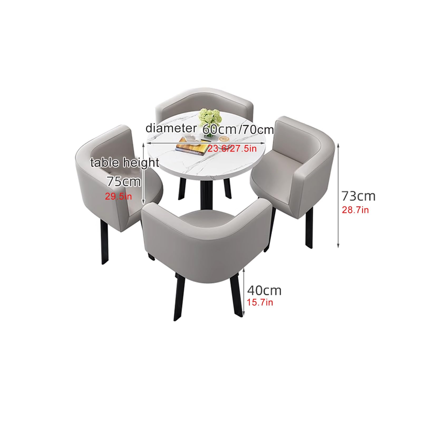 Juego de mesa redonda de negociación y silla para oficina, recepción, club y comedor, mesa de centro simple de 23.6 pulgadas con sillas (4-23.6 pulgadas, 60 cm)