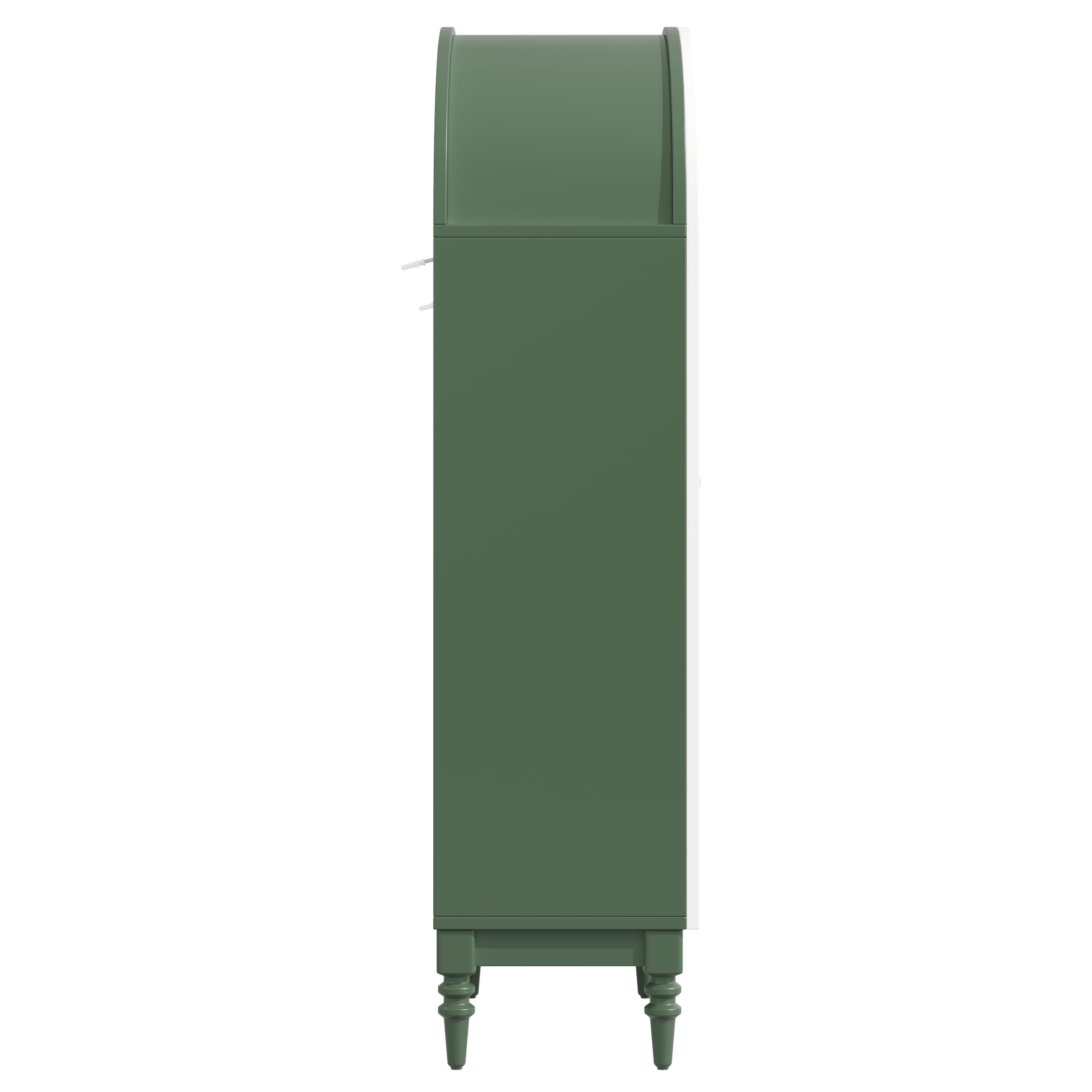 Vitrina arqueada 165 cm con puertas dobles de cristal estriado, 3 niveles, verde oscuro y blanco
