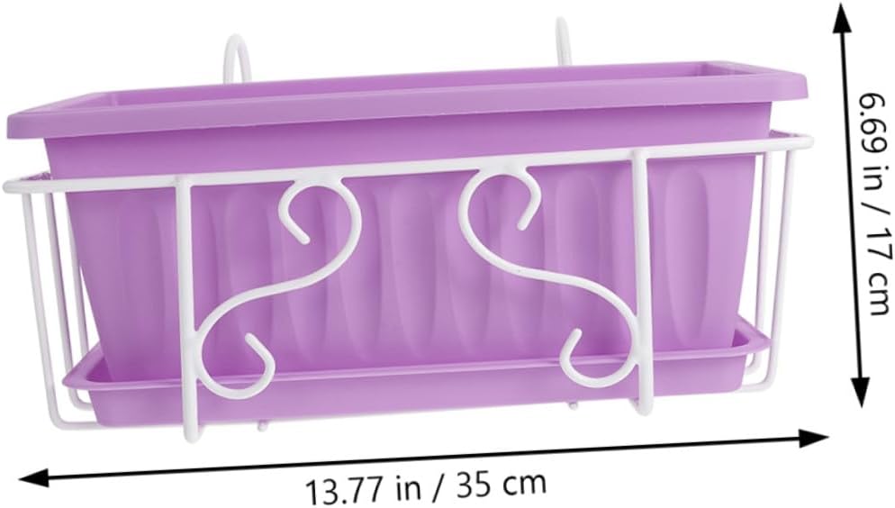 Rectangular Hanging Vegetable Planter with Violet Pot, White Iron Frame, and Saucer for Balcony, Garden, and Windowsill Vegetable Growing Container