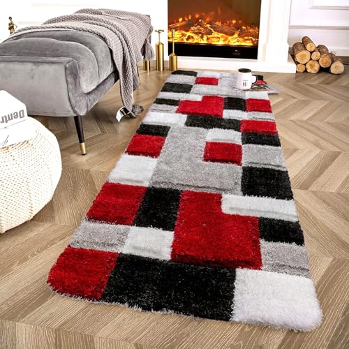 Image of 2x8 feet Soft Runner Rug for Living Room and Bedroom, Modern Indoor Floor Carpet with Non-Slip Backing, Comfortable Decorative Home Decor Rug, Easy Clean & Durable- (3D Red B, Rectangular)