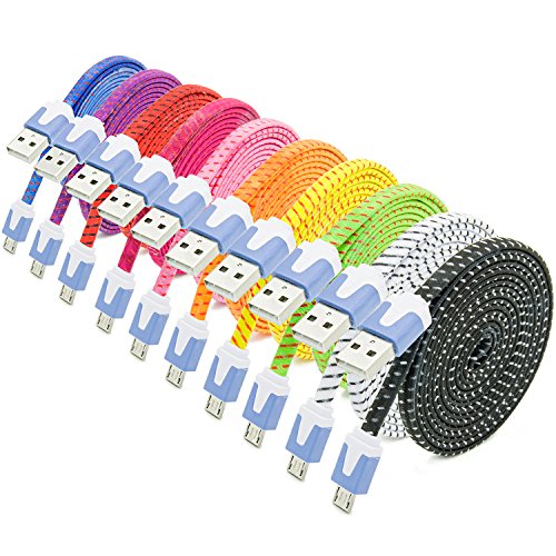 Micro USB Charger, Besgoods 10PCS Long (2m/6ft) Colorful High Speed Fast Durable Nylon Braided Micro USB Charging Data Cable for Android, Samsung Galaxy S6 Edge/Note 5, HTC, LG, and More
