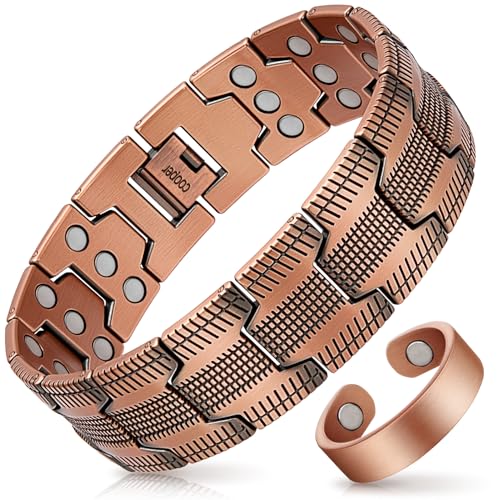 Mahnco Copper Bracelet for Men 3X Ultra Strength 99.99% Pure Copper Magnetic Bracelets with Magnets Magnetic Jewelry with Adjustable Sizing Tool
