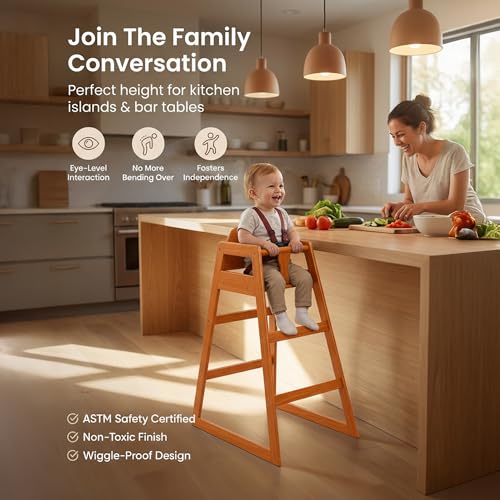 Image of Walnut Wooden Bar Height Restaurant High Chair - Stackable Rubberwood Dining Chair for Bar Height Tables, Easy-Clean Finish, Commercial Restaurant Seating