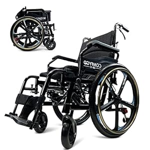 COMFYGO X-1 Speciaal Editie, Lichtgewicht Opvouwbare Handbewogen Rolstoel, Transportrolstoel, Duwrolstoel (Zwart&Zwart)