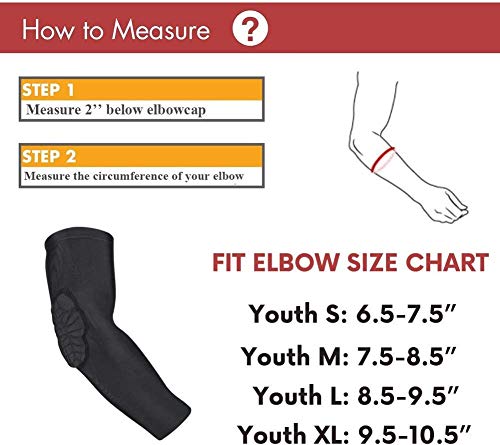 Tuoy Kids Youth Elbow Pads Padded Compression Arm Sleeve For Football Basketball Protector Gear (1 Pair) #TOP7