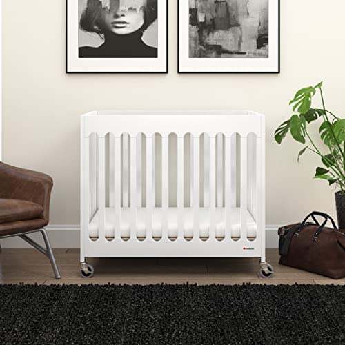 Foundations Boutique Compact Folding Crib, Modern, Contemporary, Mini Crib For Guest Rooms, Vacation Homes, And Small Nurseries, Available In 5 Finishes, Mattress Included (White) #TOP1