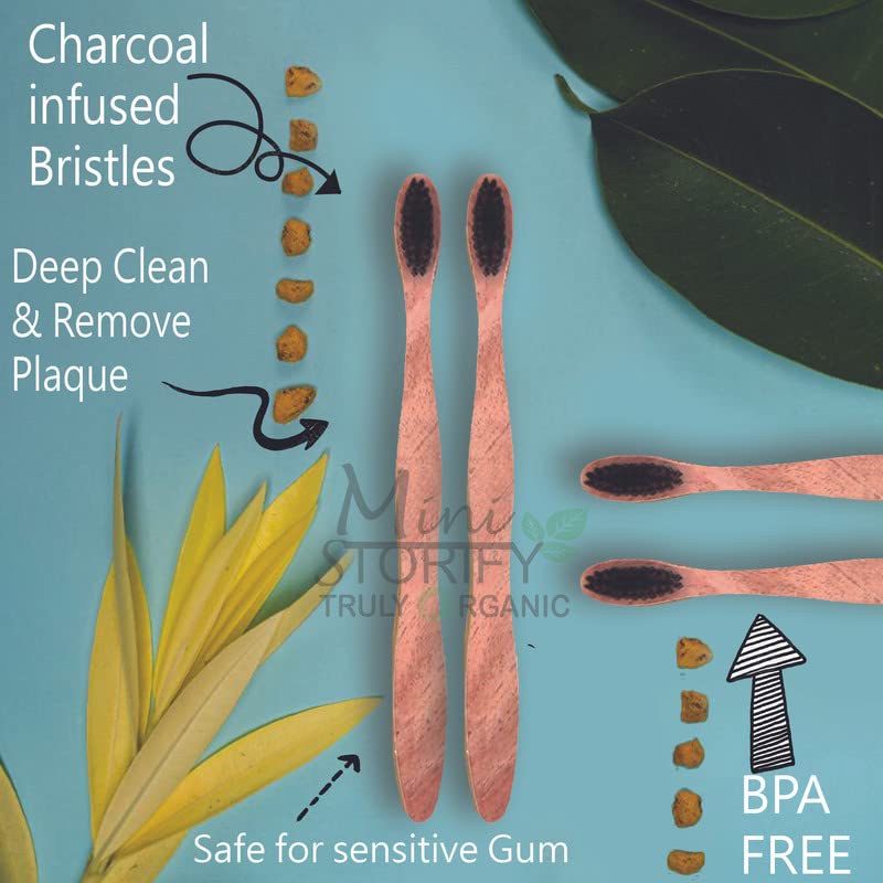 Mini Storify Truly Organic Neem Manual Toothbrush-Pack Of 10 Adult, Charcoal Activated Soft Bristles, Biodegradable, Eco-Friendly, Wooden Brush - Image 3 thumbnail