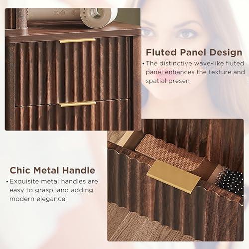 Image of T4TREAM 48 inch Fluted Makeup Vanity Desk with 36 inch Lighted Mirror, Dark Walnut