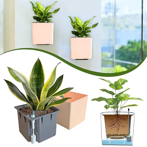 Image of Indian Discovery Self Watering Wall Hanging Planter|Hanging /Hooked Flower Pots for Home, Balcony, Vertical Garden Decor Flower Pots(1 PC, Peach, Square) |6 Inch UV-Resistant Plastic Plant Pots