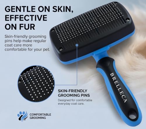 Self-Cleaning Slicker Brush for Dogs & Cats, Deshedding Tool, Blue - Image 4