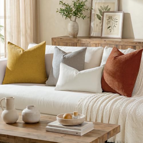 Image of a moment Pack of 2 Decorative Chenille Throw Pillow Covers with Twill Cushion Covers for Sofa Living Room Couch Bed 26x26 Inch,Yellow