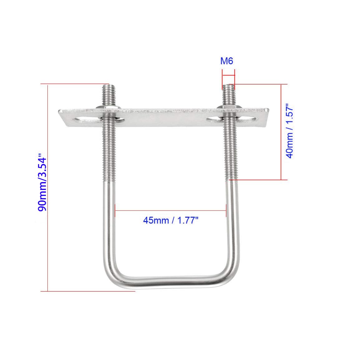 MACHSWON Square U-Bolt,1 Set 304 Stainless Steel M6 U Bolts 45mm(1.77") Inner Width 90mm Length with Nuts and Frame Plate for Automobiles Boat Trailer - Image 2