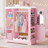 Xilingol Kids Armoire with Jewelry Cabinet, Dress up Storage with Mirror and Shelves, Princess Dress Closet and Costumes Wardrobe Closet, Costume Organizer for Bedroom, Kids Room, Girls (Pink)