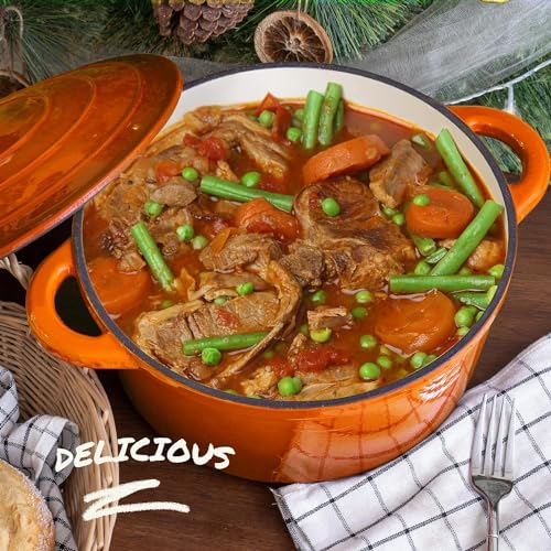 image for Overmont Enameled Cast Iron Dutch Oven - 5.5QT Pot with Lid Cookbook &