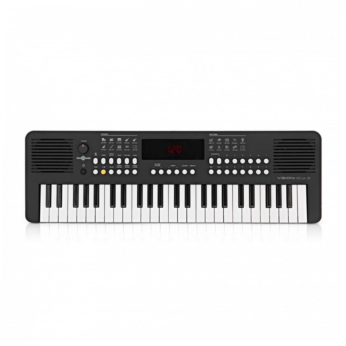 VISIONKEY-2 Tragbares MIDI-Keyboard Piano mit 49 Tasten, e-Piano, schwarz | Für Anfänger und Musikbegeisterte, 49 Minitasten, 300 Sounds und Rhythmen, USB-MIDI, Kopfhöreranschluss, Batterie oder USB