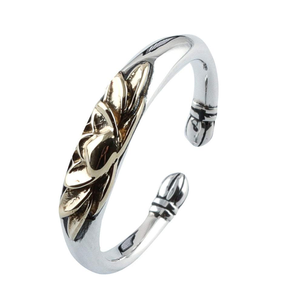 Anello In Argento 925 Da Donna,S925 Anello In Argento Sterling Con Fiore Di Loto Dorato Anelli Regolabili Anello Per Dito Indice In Stile Nazionale Retrò Anello In Argento Eternity Charm Da Sposa G