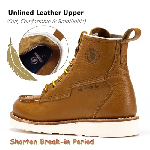 ROCKROOSTER Trinidad 6" Wedge Boots for Men, Soft Moc Toe Lightweight Brown Heritage Work Boots VAP23063