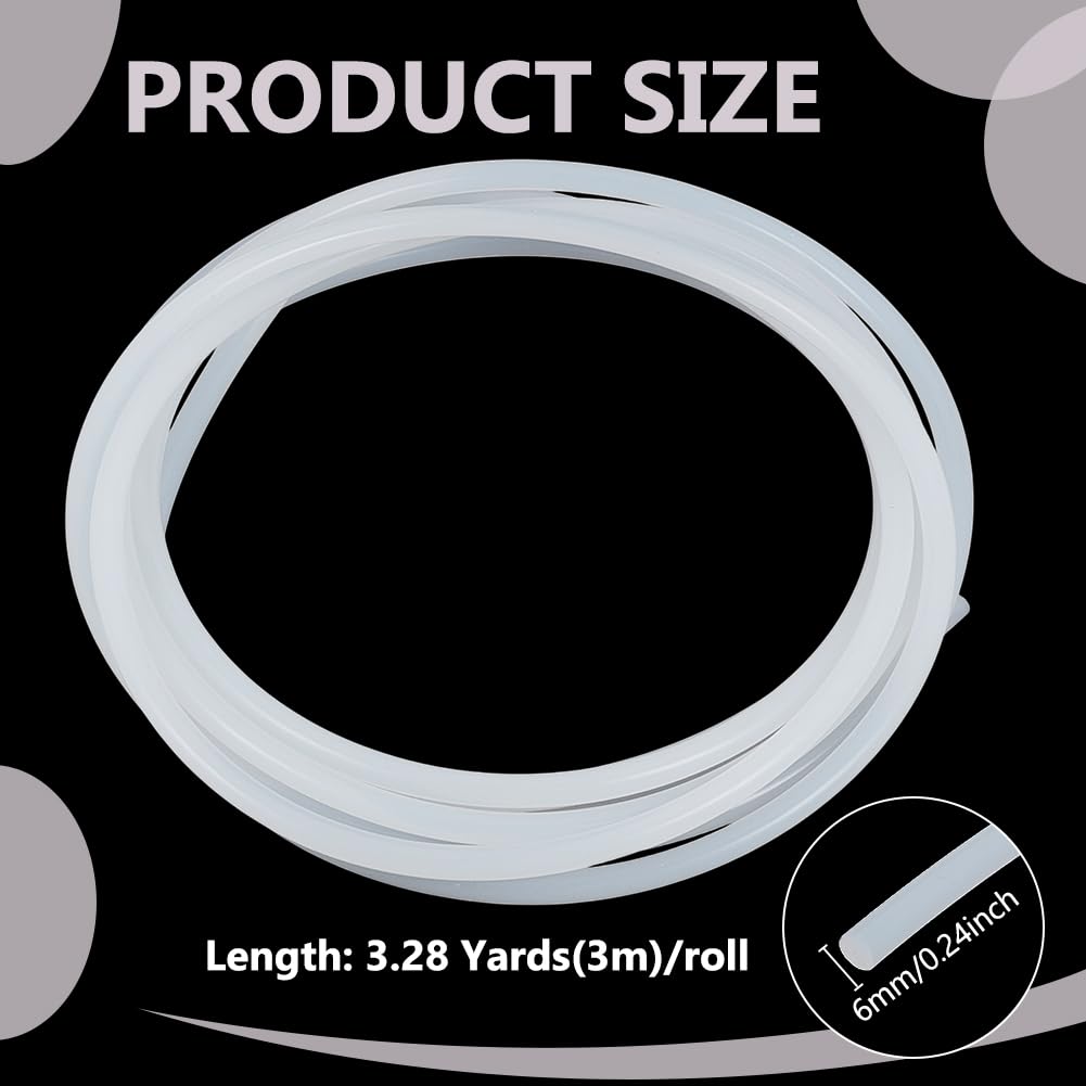 BENECREAT 118inch Upholstery Firm Silicone Foam Welt Cord Piping, 6mm White Rubber Solid Piping Cord for Bag Handle, Sofa, Chair, Table Runner, DIY Leather Crafts