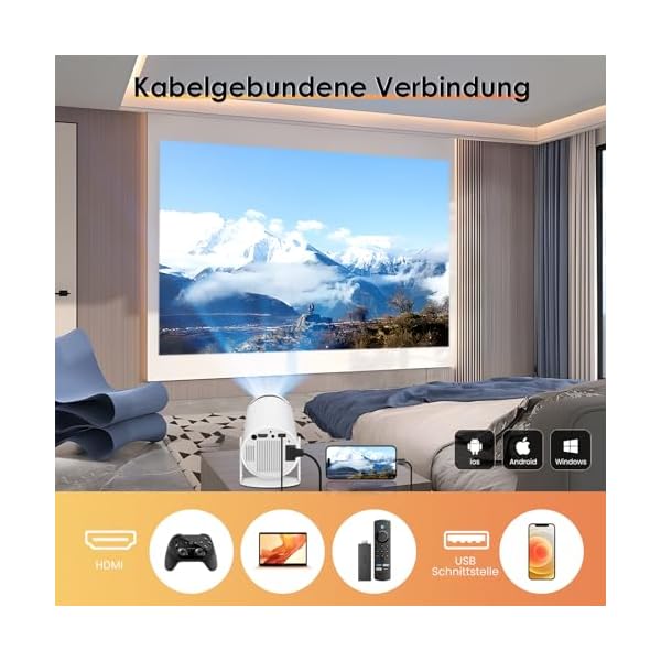 HIPPUS Mini Smart Beamer 4K Full HD 1080P 180°Dreh Portable Projector klein Videoprojektor Handy Android OS 11.0 mit 2.4/5G WiFi Bluetooth 5.0 automatischer Keystone-Korrektur Heimkino Beamer – Bild 6
