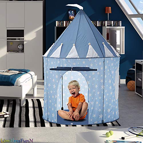 Kids Castle Tent & Lights, Children's Play House Toy, 41" x 53", Blue - Image 2