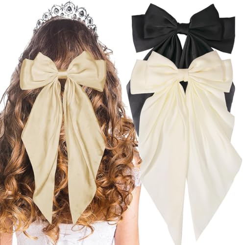 Yheakne, Fiocco di velluto a coda lunga in raso, copricapo invernale, fermaglio per capelli, copricapo, accessorio per capelli per donne e ragazze, regali (nero