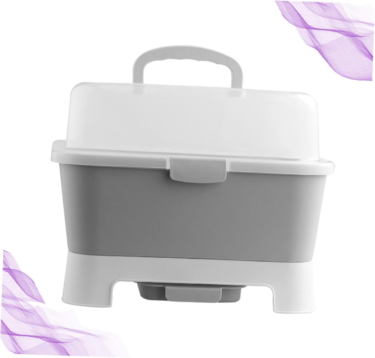 Organize Your Kitchen Plastic Bowl Storage Box with Utensil Holder Draining Organizer Cover Grey