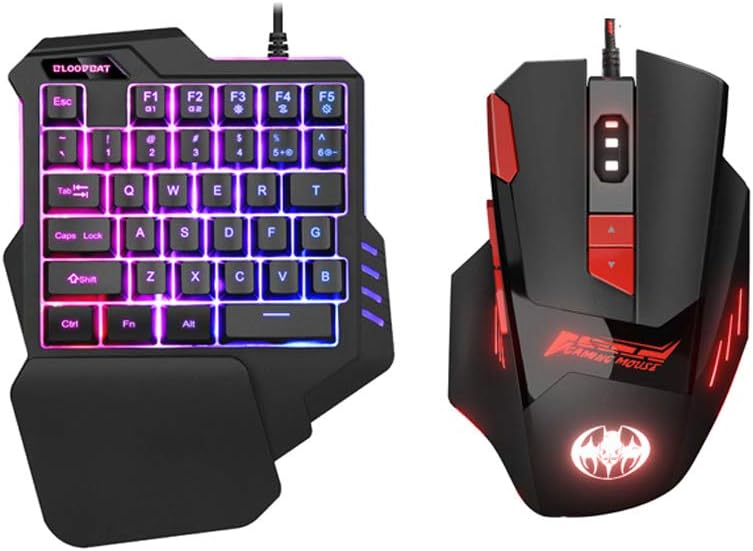 Uonlytech Gaming Keyboard RGB Single hand Control Keypad Keyboard with Mouse for Laptop