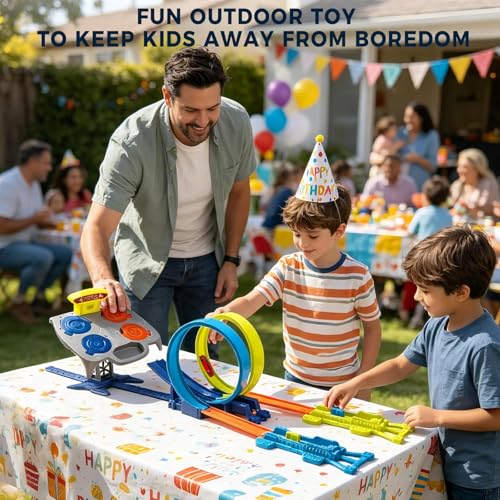 Image of Dual Toy Car Race Track Set for Kids 2 Player Loop & Launch Car Track Toy with Score Points, 4 Metal Alloy Racing Cars, Interactive Sound Effects & Competitive Stunt Challenge for Boys & Girls