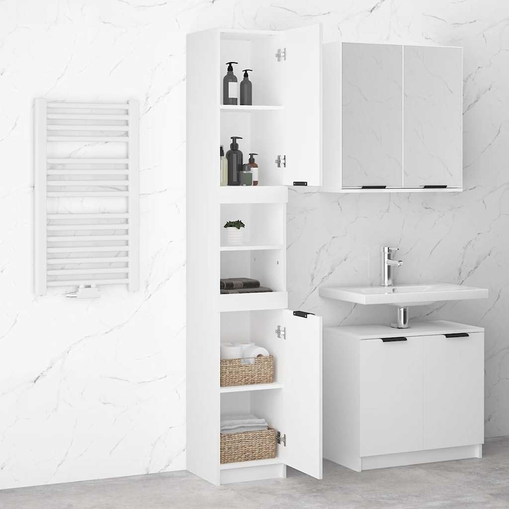 Mobile alto bianco, 32 x 34 x 188 cm, in legno, con 6 scomparti, salvaspazio, per piccoli bagni, design moderno e alta stabilità per WC e bagno degli ospiti