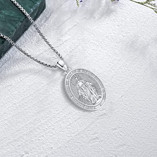 S925 Sterling Silver Miraculous Medal Necklace for Women Men Catholic Virgin Mary Charm Pendant Necklace Blessed Mother Pendant Christian Jewelry3