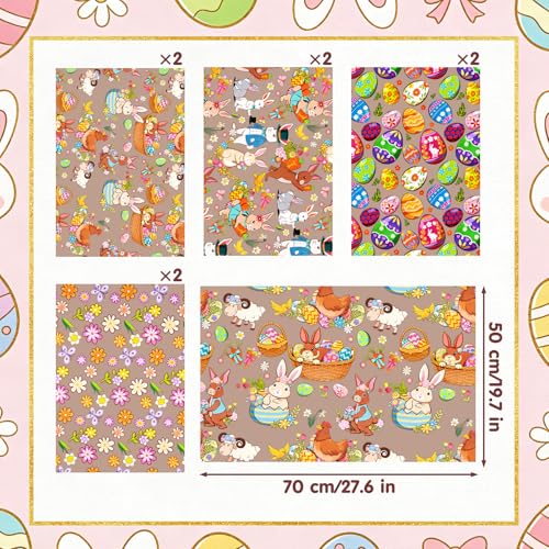 Kuvarix Geschenkpapier Ostern, 8 Blätter Osterpapier Geschenkpapier Kinder, Ostergeschenkpapier Osterhasen Ostereier Osterküken Buntes Geschenkpapiers für Ostern Geschenke Verpackung Osterdeko