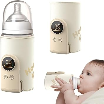 Portable Bottle Warmer for Travel, Baby Bottle Warmer, 8000mAh Baby Milk Warmer, 6 Temp with Night Light and LED Display for Breastmilk or Formula, USB Chargeable, Ideal for Home Travel Car