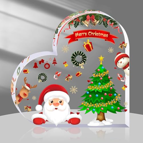 Christmas Decorations Indoor, Christmas Decor for Table, Office Desk, Mantle, Shelf - Acrylic Heart Shaped Plaque Decorative Signage Gifts for Women/Girls - Holiday Indoor Home Decor