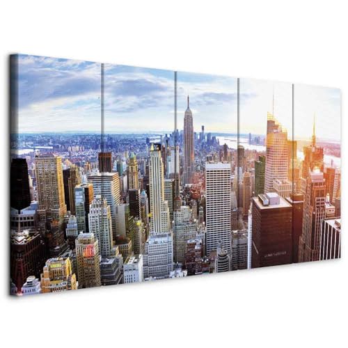 murando - Tableau décoratif ville 200x80 cm - Impression sur toile colorée - Décoration murale - Architecture manhattan new york city usa gratte-ciel lever...