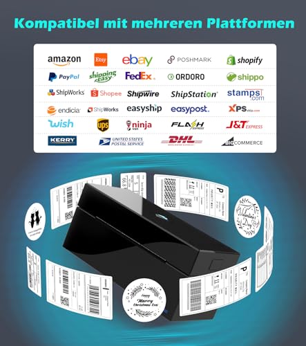 ORGBRO Bluetooth Etikettendrucker Z1 Plus DHL Thermodrucker Etikettiergerät 4x6 Versandetiketten Drucker Labeldrucker für Barcode, Adresse, Kompatibel mit Amazon, Etsy, Shopify, Schwarz