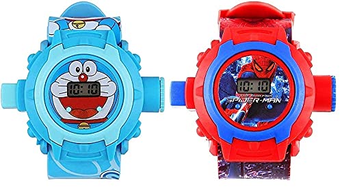 SQUIRRO Spiderman and Doraemon Projector 24 Images Digital Watch for Boys Kids Combo (Pack of 2)