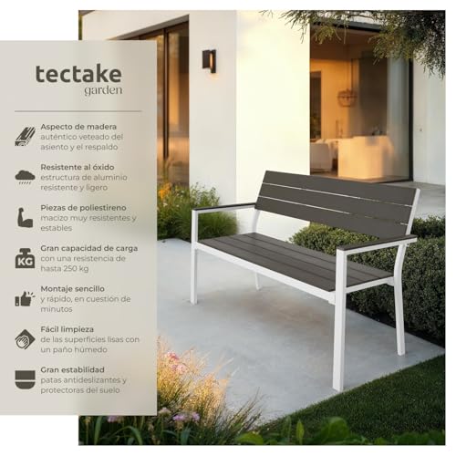 Banco de jardín moderno tectake para dos personas con asiento efecto madera 5