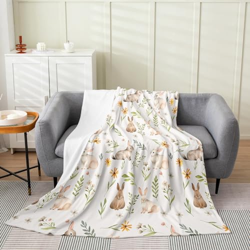 Feelyou Cute Rabbit Plush Throw Blanket, for Girls Boys Kids Baby 30"x40" Happy Easter Flannel Fleece Blanketative Easter Bunny All Season,Bed Blanket Floral Botanical Print
