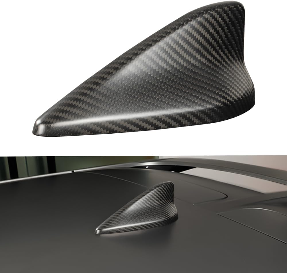 JSWAN Real Carbon Fiber Car Roof Shark Fin Antenna Base Cover Trim for KIA EV6 GT GTLINE Opt (2021-2025) Roof Aerial Radio Signal Base Car Exterior Decor Accessories (Matte Black)