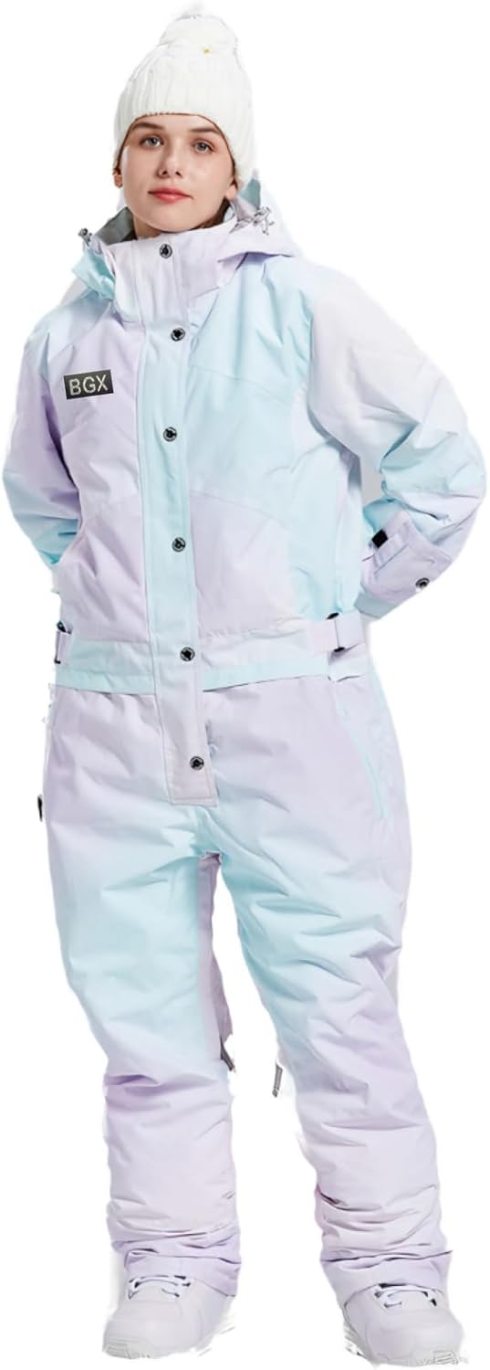 Bluemagic Womens One Pieces Ski Suits Jumpsuits Coveralls Winter Outdoor Waterproof Snowsuits for Snow Sports(L,PNK AU)