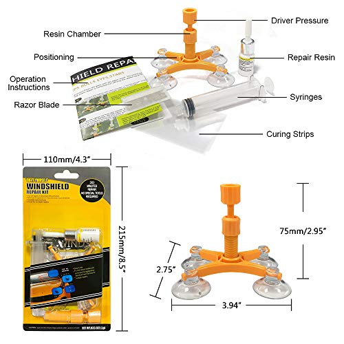 GLISTON Car Windshield Repair Kit, Auto Glass Repair Kit for Chips and Cracks, Star-Shaped, Bulls-Eye, Nicks, Half-Moon Crescents