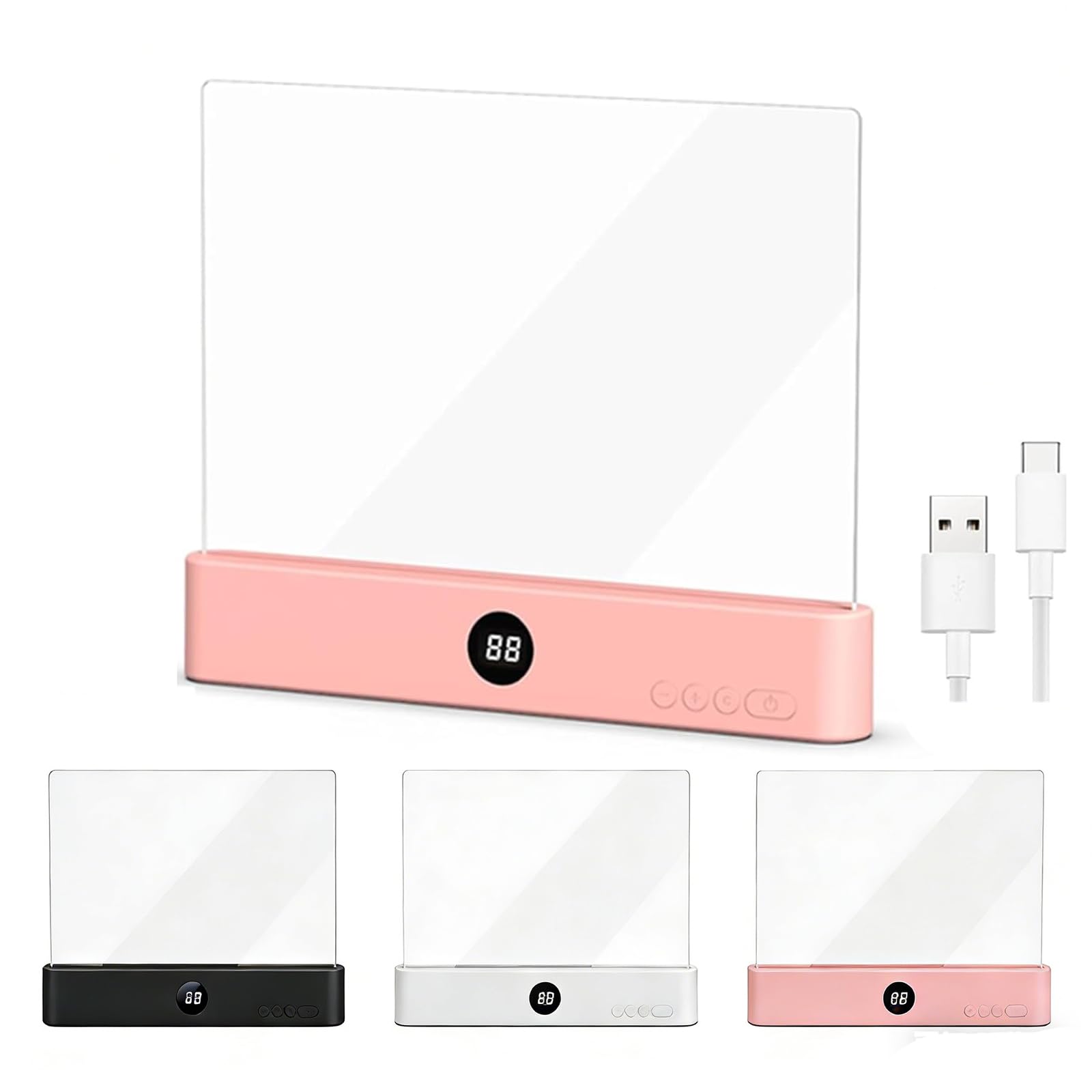 Smart Flat Book Light, Portable Rechargeable Led Reading Book Nigh Light Book Page Light with 3 Colors & Timer, Reading Lights for Books in Bed, Page Lights for Bed & Car (Pink)