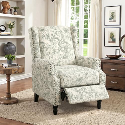 DREAMSIDEA Wingback Floral Pushback Recliner Chair Rococo Green Set of 1