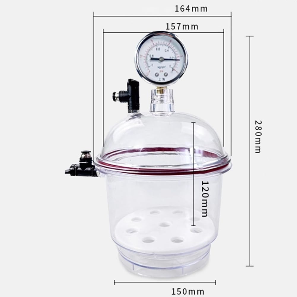 Secador de Vacío de Plástico de 150 Mm, Desecador de Laboratorio, Secado Al Vacío, Almacenamiento, Válvula Doble con Manómetro.