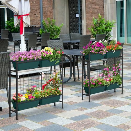 Image of OYEAL Raised Garden Bed with Legs & & Trellis 32 inch Tall Vertical Herb Garden Planter Indoor Outdoor Elevated Flower Beds for Gardening, Vegetables, Herbs, Patio, Balcony, Backyard, Green