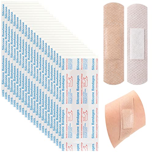 100 Pcs Silicone Adhesive Bandages Bulk Sensitive Skin Bandages Silicone Bandages For Wounds Waterproof Bandages For Sensitive Fragile Skin Elderly Painless Removal Delicate Sensitive Skin #TOP10