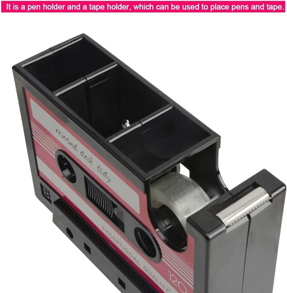 Miniatura 3 de Lindo dispensador de cinta de casete, almacenamiento de soporte para bolígrafo de casete retro, dispensador creativo de cinta de lápices, divertido