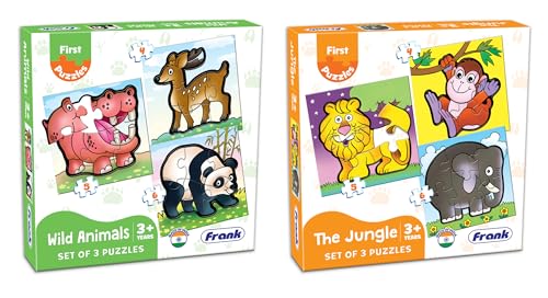 Image of Frank 6 in 1 First Fun & Educational Jigsaw Puzzles for Kids - Combo Pack of 2 (3 Cardboard Puzzles Each) -Wild Animals & The Jungle - Age 3 Years Old & Above- Fun & Challenging Brain Booster Games