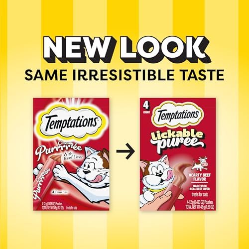 Temptations Creamy Puree Squeezable Lickable Cat Treats, Wet Cat Treats with Beef Liver, 0.42 oz. Tubes, 4 Count, Pack of 11 (44 Total) - 1
