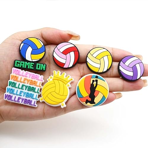HCTGATH Sports Shoe Charms, Baseball Soccer Football Basketball Volleyball Softball Hockey Shoe Decoration Charms, Cute Clog Accessories Charms for Sports Fans (Volleyball 32 pcs)